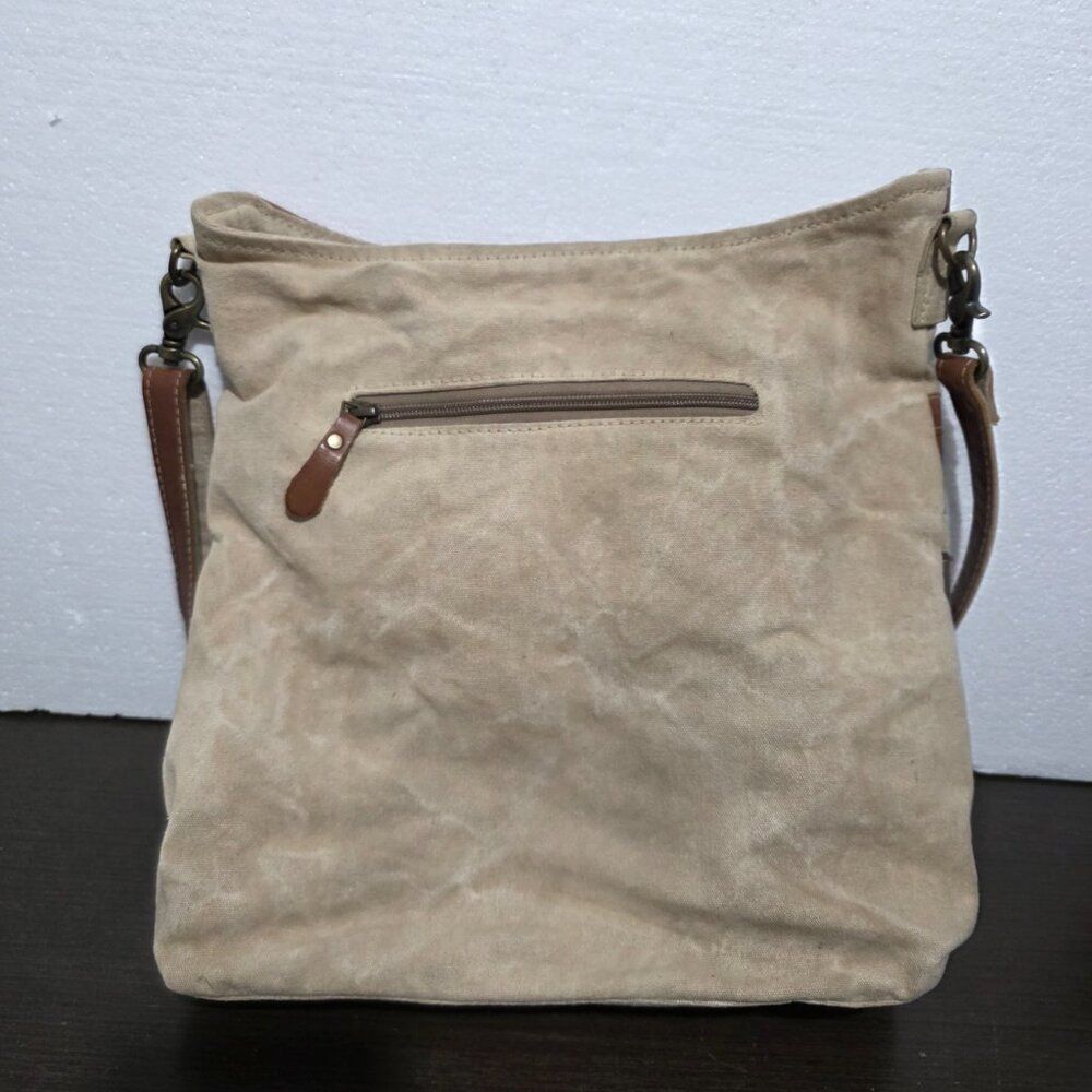 Myra Country Charm Upcycled Canvas & Leather Beige Brown Shoulder Crossbody Bag - Picture 6 of 12